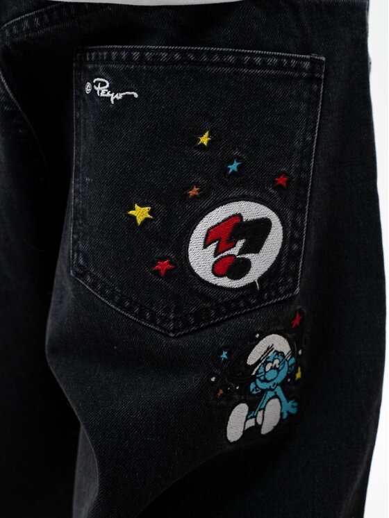 Smerfy Smerfy Jeansy Spodnie Jeansowe Baggy Męskie Czarne Smerfy Stunned XXL Czarny Baggy Fit