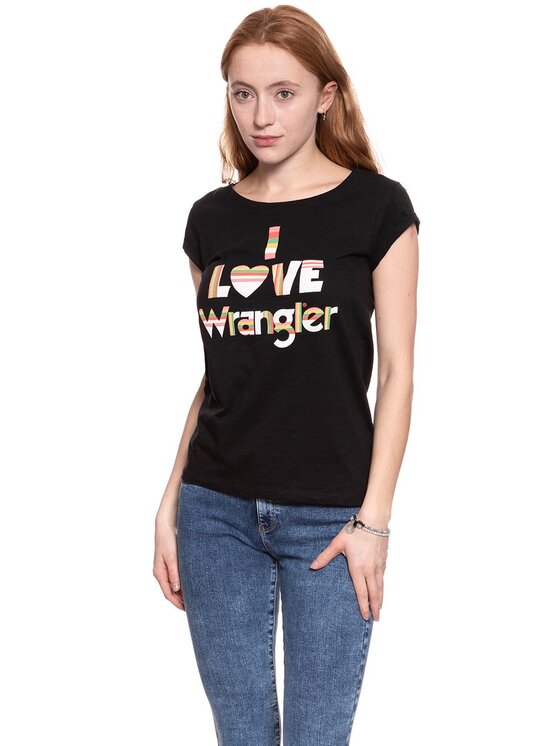 Wrangler Wrangler T-Shirt I LOVE TEE Czarny Regular Fit