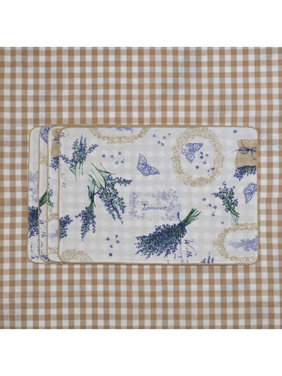 Roseberry Home Roseberry Home Bieżnik dwustronny Lavender & Beige Gingham Niebieski
