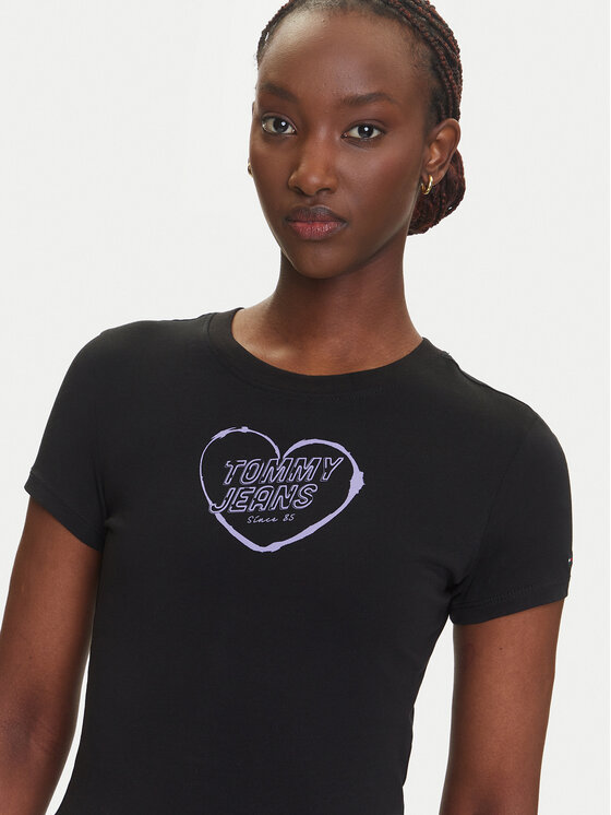 Tommy Jeans Tommy Jeans Tričko Heart DW0DW21390 Čierna Slim Fit