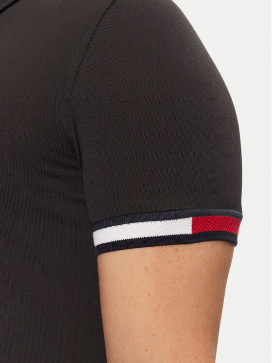 Tommy Hilfiger Tommy Hilfiger Тениска с яка и копчета Flag Cuff MW0MW37518 Черен Slim Fit