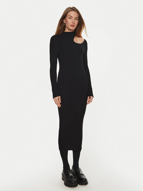 HUGO Hugo Kötött ruha Sedennie 50522537 Fekete Slim Fit