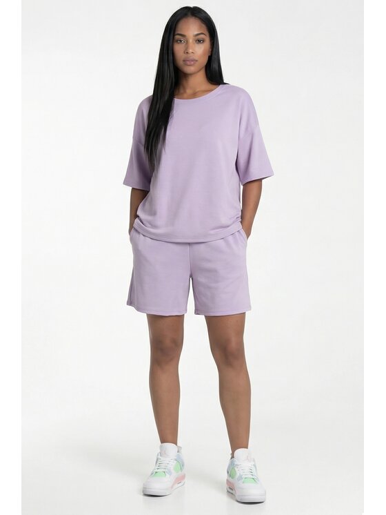 FIGL FIGL Komplet bluzka i szorty sportowe M1306 Fioletowy Loose Fit