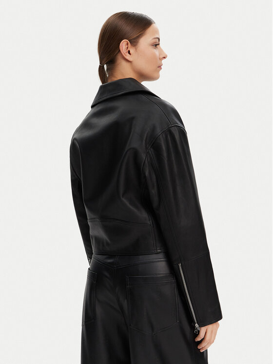 HUGO HUGO Кожено тип рокерско яке Laridas 50533803 Черен Regular Fit