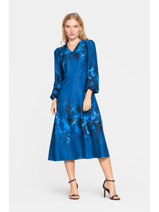 EMOI EMOI Sukienka koktajlowa midi elegancka z wiskozy Niebieski Feminine Fit