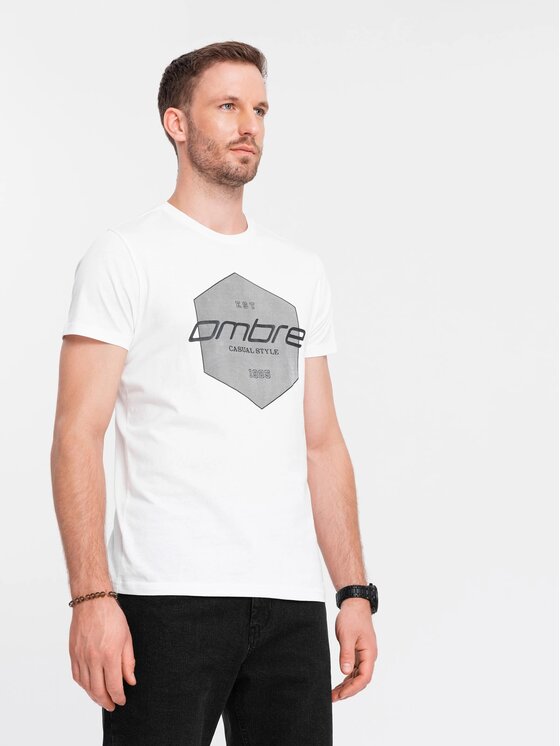 Ombre Ombre T-Shirt OM-TSPT-0141 Bílá Regular Fit
