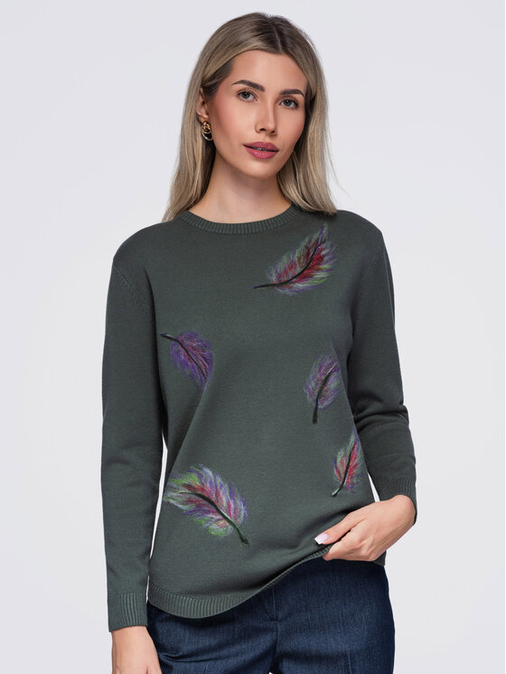 Ombre Ombre Svetr OW-SW-E0027 Zelená Regular Fit