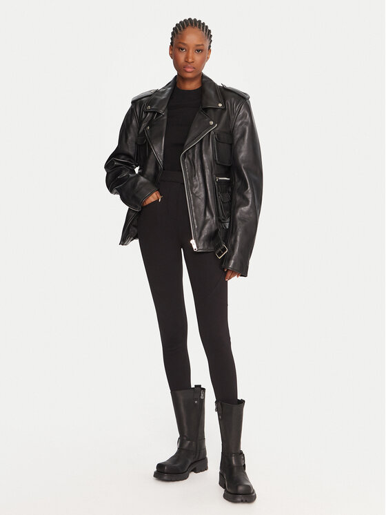 NEW ROCK NEW ROCK Шкіряна куртка W-NRLMJ078-S1 Чорний Regular Fit