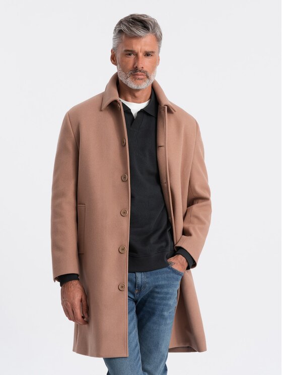 Ombre Ombre Płaszcz OM-COWC-0106 Brązowy Regular Fit