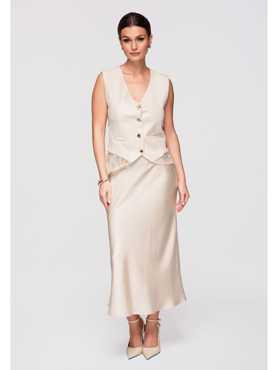 Ombre Ombre Kamizelka OW-VE-E0002 Beżowy Slim Fit