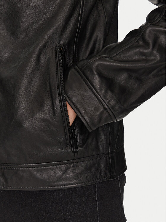 Mustang Mustang Geacă de piele 310-24-055 Negru Regular Fit