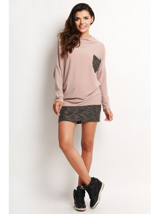 Awama Awama Sukienka dzianinowa A117 Beżowy Basic Fit