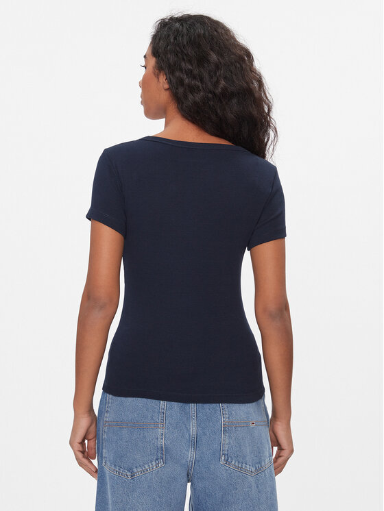 Tommy Jeans Tommy Jeans Marškinėliai Tjw Slim Essential Rib V Ss DW0DW17385 Tamsiai mėlyna Slim Fit