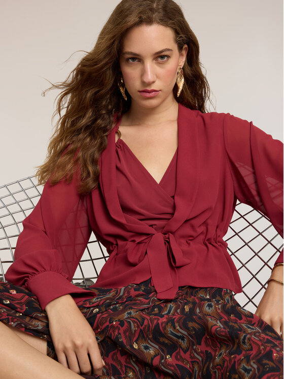 Motivi Motivi Bluzka 2047W000817N036 Bordowy Regular Fit