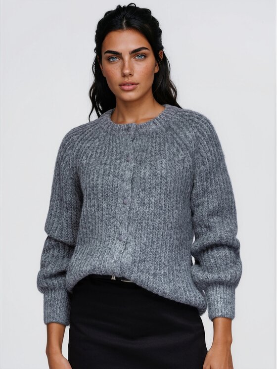 Ombre Ombre Sweter OW-SW-E0071 Szary Relaxed Fit