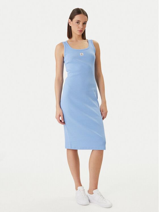 Calvin Klein Jeans Rochie de zi Baby Rib LV047F257G Albastru celest Slim Fit
