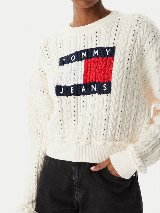 Tommy Jeans Tommy Jeans Sweter Intarsia Flag Badge DW0DW22317 Kremowy Regular Fit