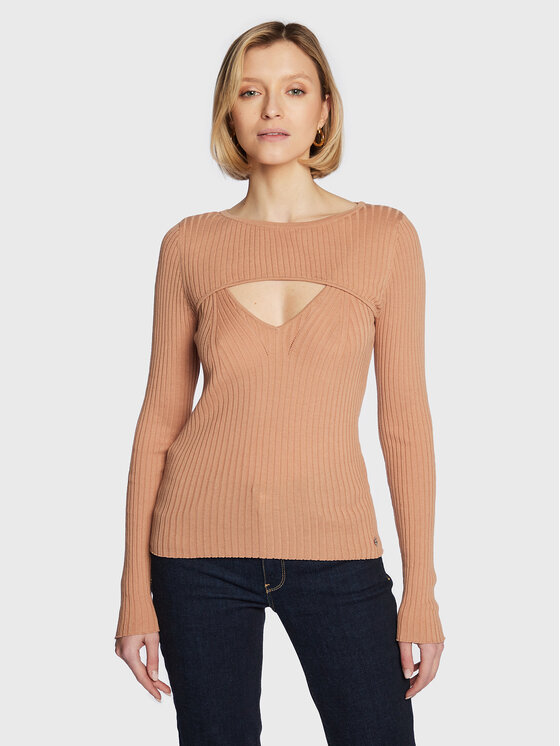 Guess Guess Πουλόβερ W3RR32 Z30L1 Μπεζ Slim Fit