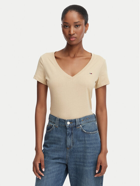 Tommy Jeans Tricou DW0DW20458 Bej Slim Fit