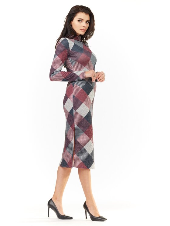 Awama Awama Sukienka dzianinowa A211 Kolorowy Basic Fit