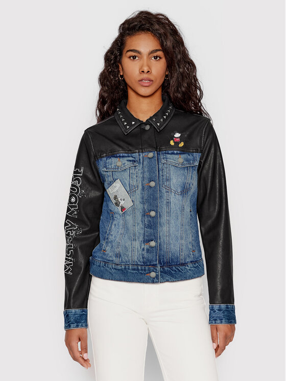 Desigual Geacă din imitație de piele DISNEY Mickey World 22SWEW14 Negru Regular Fit La Reducere si Transport Gratuit Femei 2023-09-26 3