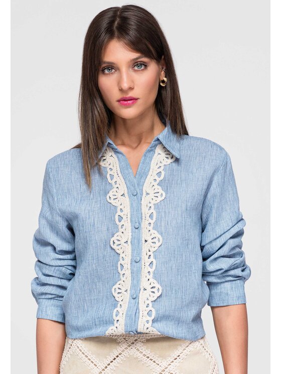 Ombre Ombre Koszula OW-SH-E0055 Niebieski Loose Fit