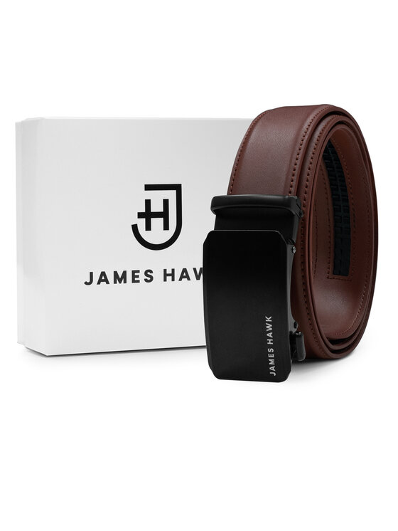 Pasek Męski James Hawk, Brązowy, Męski skórzany pasek automatyczny
