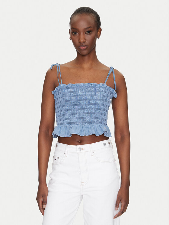 Tommy Jeans Top DW0DW20284 Modrá Regular Fit
