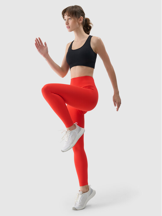 4F 4F Legginsy BASIC+ Czerwony Slim Fit
