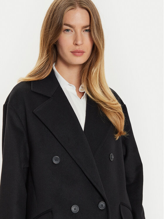 TWINSET TWINSET Vlněný kabát 242TT2203 Černá Loose Fit