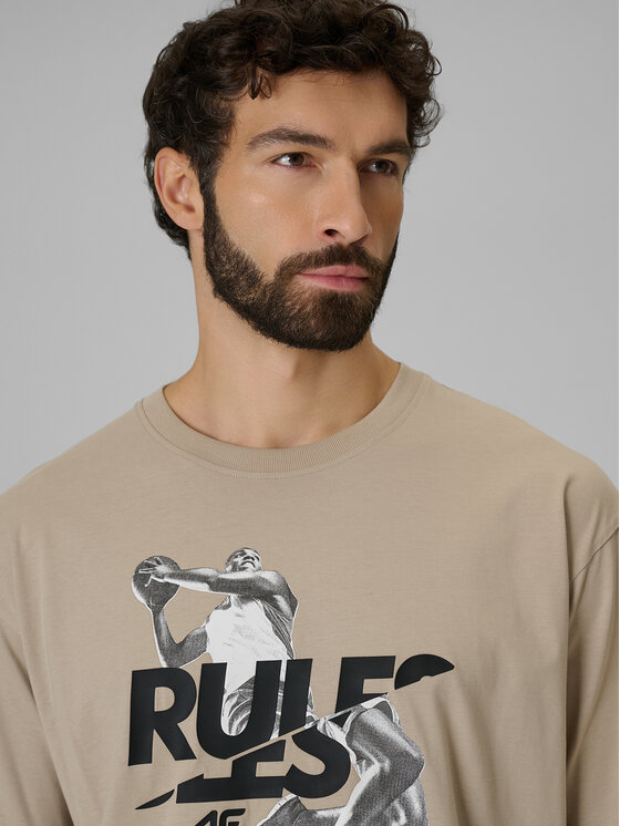 4F 4F T-Shirt ESSENTIALS Beżowy Loose Fit