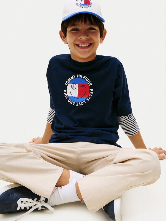 Tommy Hilfiger Tommy Hilfiger Majica Smiley Flag KB0KB10269 Mornarsko modra Regular Fit