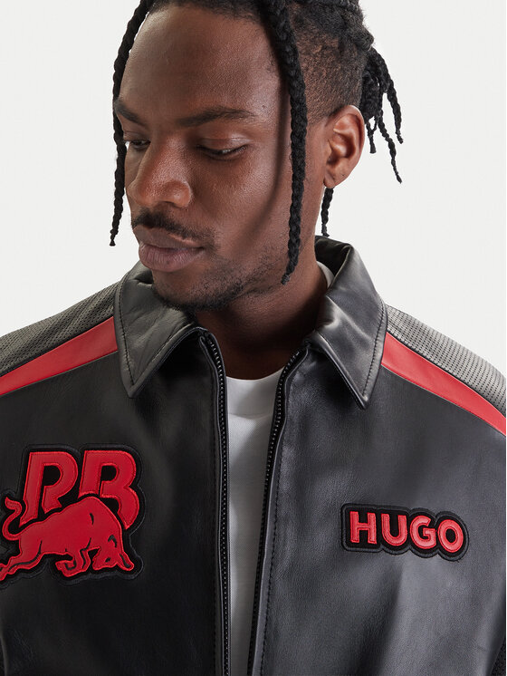 HUGO HUGO Kožená bunda Lugor 50559737 Černá Regular Fit