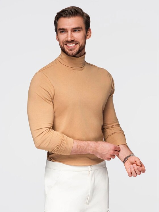 Ombre Ombre Longsleeve OM-LSCL-0130 Brązowy Slim Fit