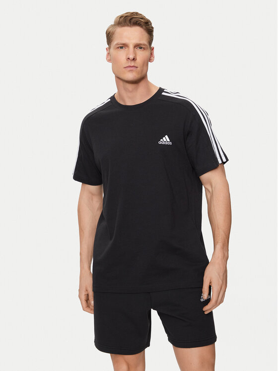 adidas adidas Tričko Essentials Single Jersey 3-Stripes T-Shirt IC9334 Čierna Regular Fit