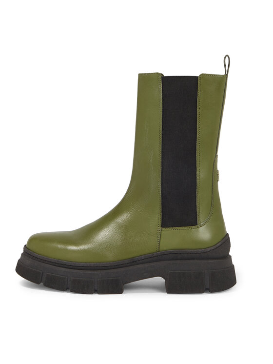 Tommy Hilfiger Tommy Hilfiger Kotníková obuv s elastickým prvkem Essential Leather Chelsea Boot FW0FW07490 Zelená