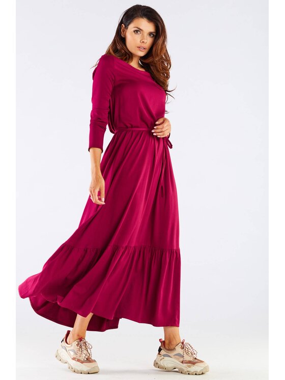 Awama Awama Sukienka letnia A455 Bordowy Basic Fit