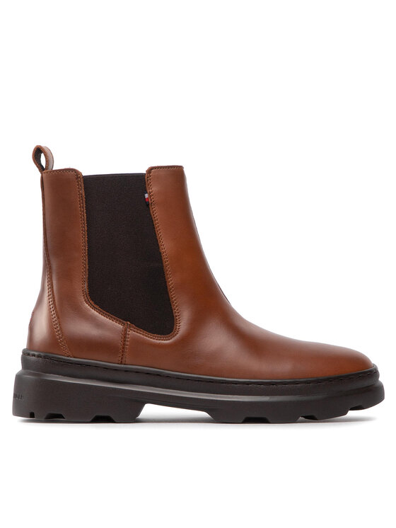 Tommy Hilfiger Tommy Hilfiger Členková obuv s elastickým prvkom Comfort Hilfiger Leather Chelsea FM0FM04193 Hnedá