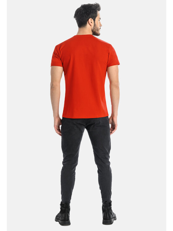 Teyli Teyli T-Shirt męski bawełniany Dany Czerwony Classic Fit