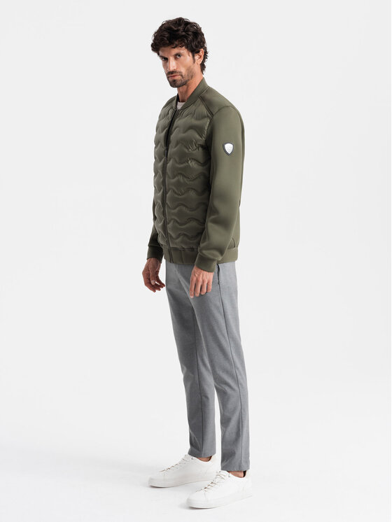 Ombre Ombre Kurtka bomber OM-JALP-0141 Khaki Regular Fit