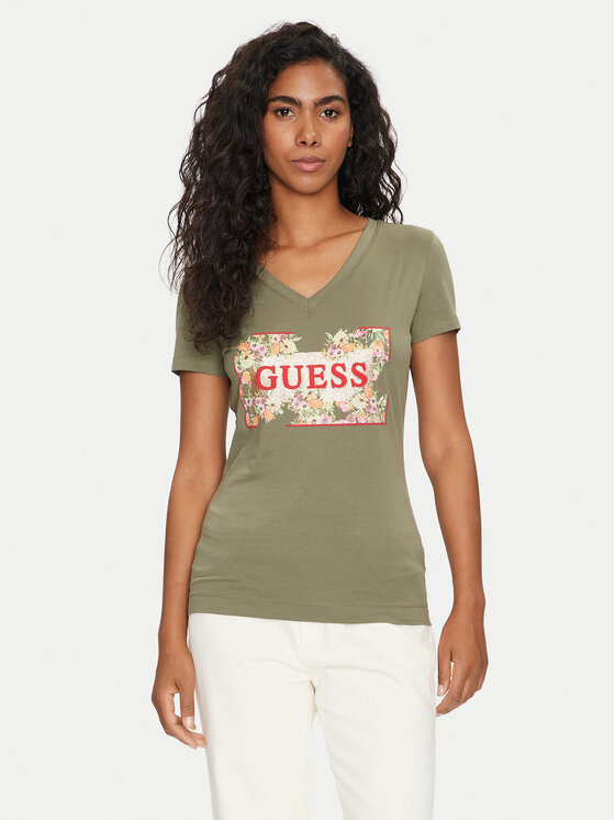 Guess T-krekls W4GI23 J1314 Zaļš Slim Fit