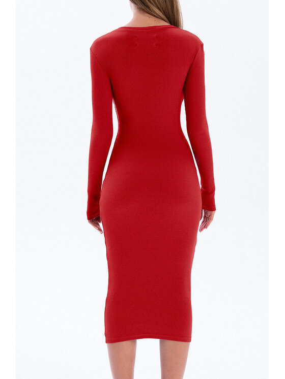 Nudyess Nudyess Vestito di maglia Eos midi z prążka Rosso Fitted Fit