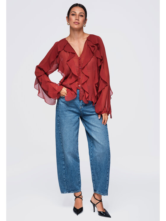 Ombre Ombre Bluzka OW-TS-E0092 Czerwony Relaxed Fit