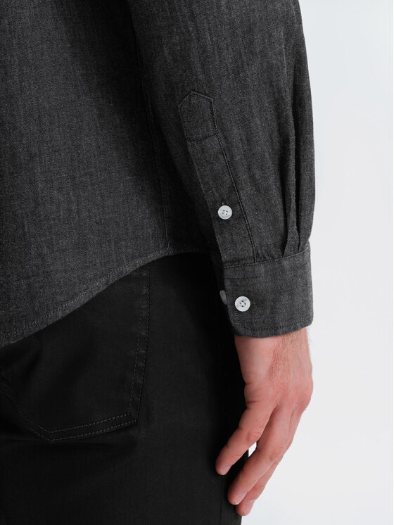 Ombre Ombre Koszula jeansowa OM-SHDS-0181 Czarny Regular Fit