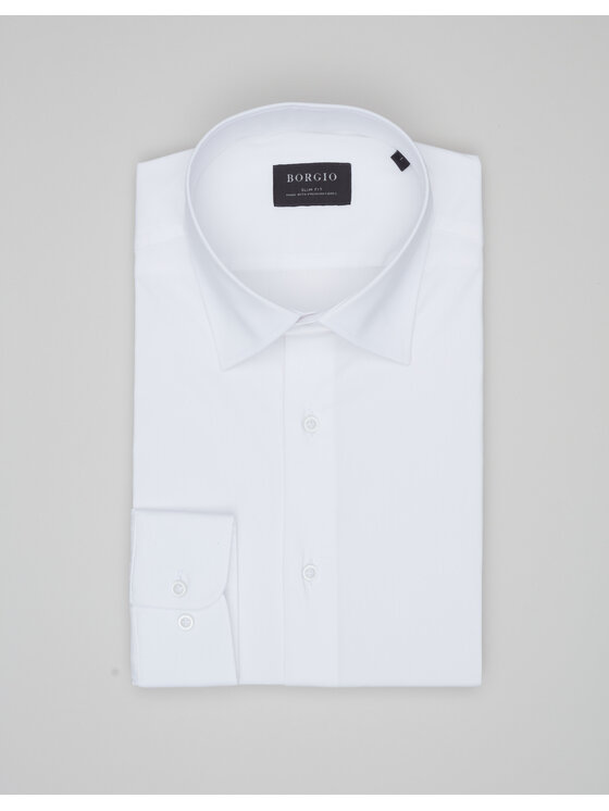 Borgio Borgio Koszula mortara 00643 Biały Slim Fit