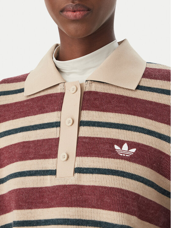 adidas adidas Bluza Stripe Knitted Polo Top LG4083 Bordowy Regular Fit