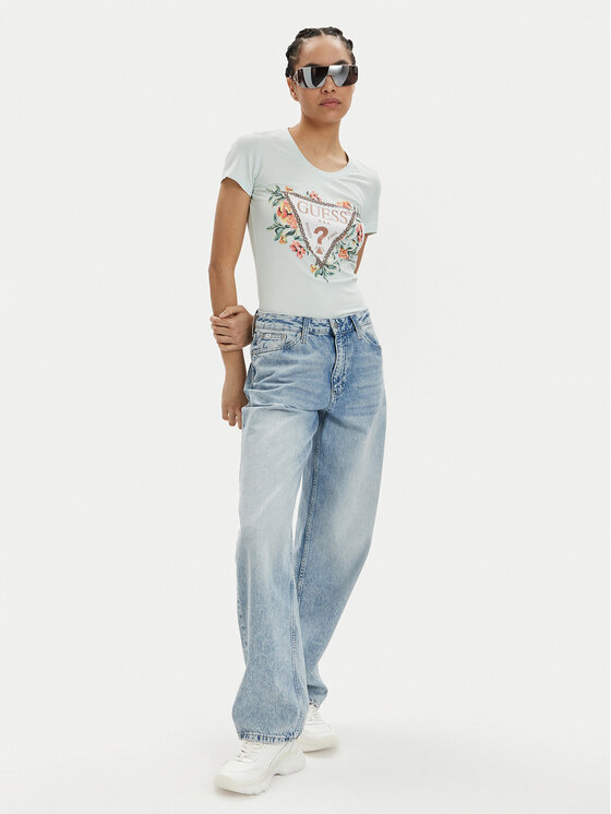 Guess Guess Tricou W4GI24 J1314 Albastru celest Slim Fit