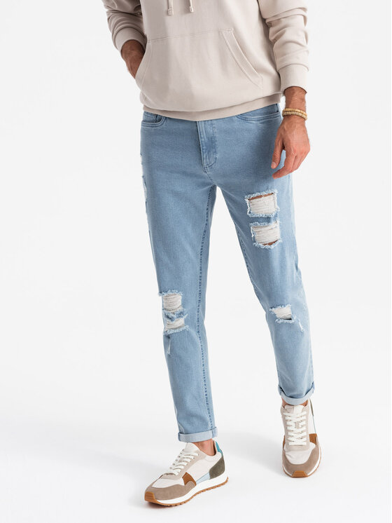 Ombre Ombre Jeansy OM-PADP-0163 Niebieski Taper Fit