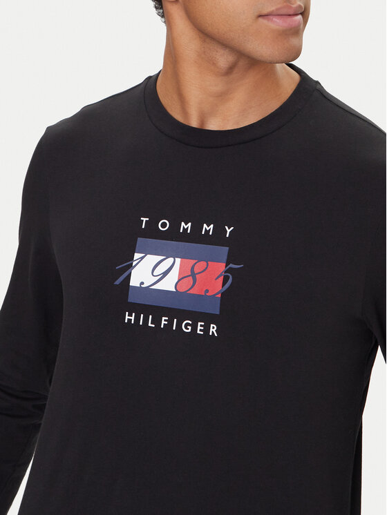 Tommy Hilfiger Tommy Hilfiger Longsleeve Linear Flag MW0MW41497 Чорний Regular Fit
