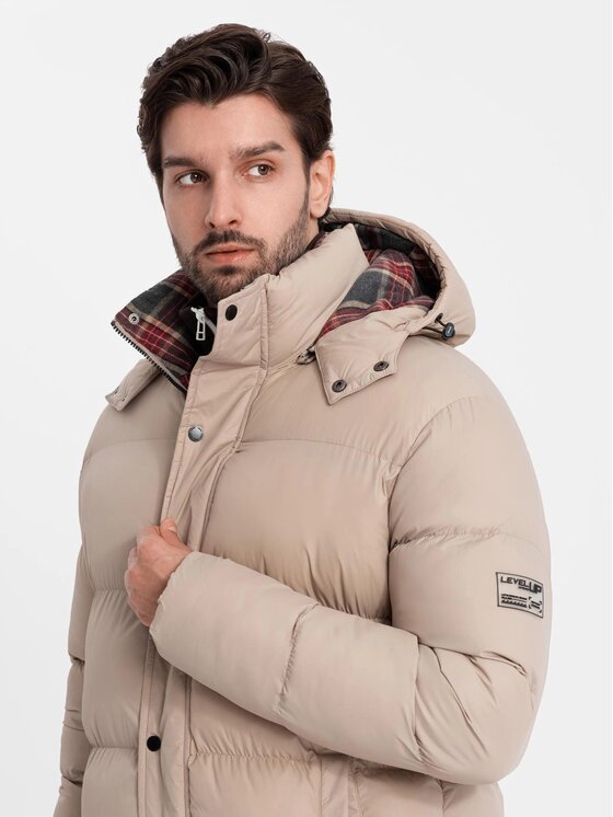 Ombre Ombre Vatovaná bunda OM-JAHP-0205 Béžová Regular Fit